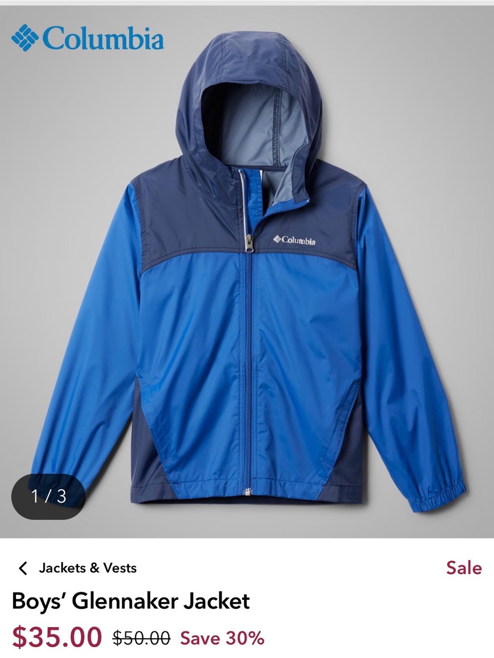 Columbia Boys' Glennaker Jacket - Royal & Navy Blue